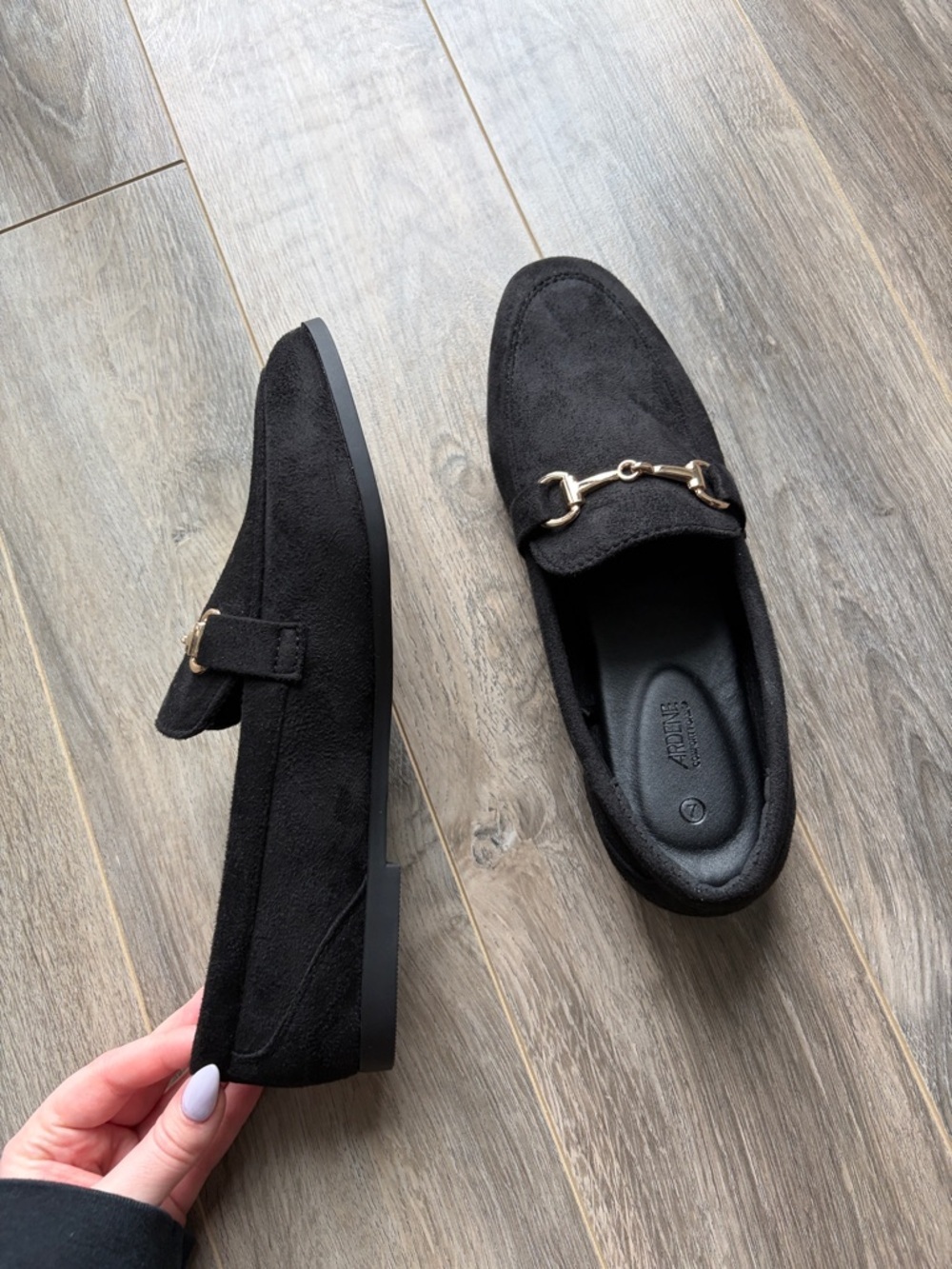 NWOT Ardene Black Suede Loafers with Metal Bit - Picture 3 of 4
